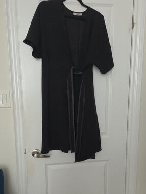 Mango Black Midi Wrap Dress With Kimono Sleeves